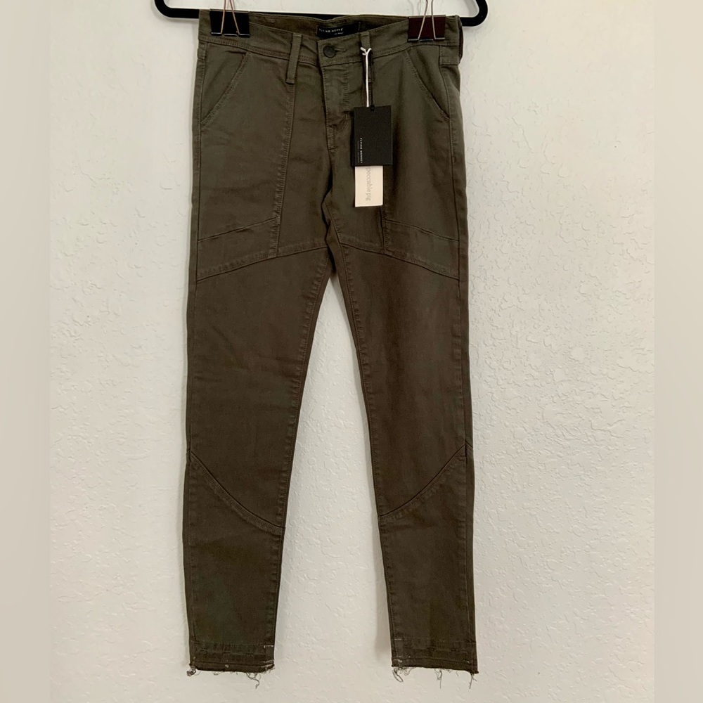 Flying Monkey Platinum Womens Pants Size 26 Olive Skinny Jeans Raw Hem Military